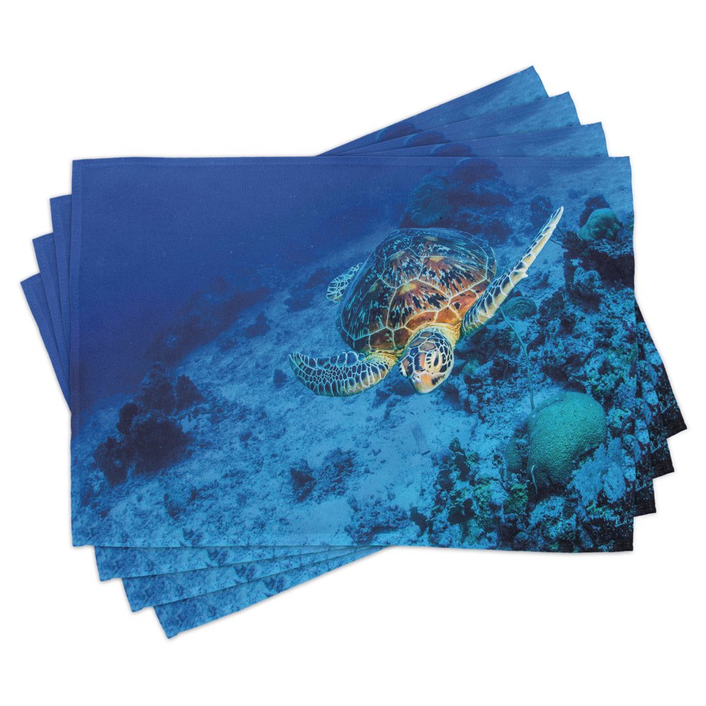 Turtle Placemats Set of 4 Oceanic Wildlife Themed Photo of Sea Turtle