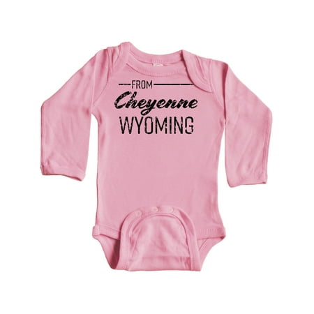 

Inktastic From Cheyenne Wyoming in Black Distressed Text Gift Baby Boy or Baby Girl Long Sleeve Bodysuit