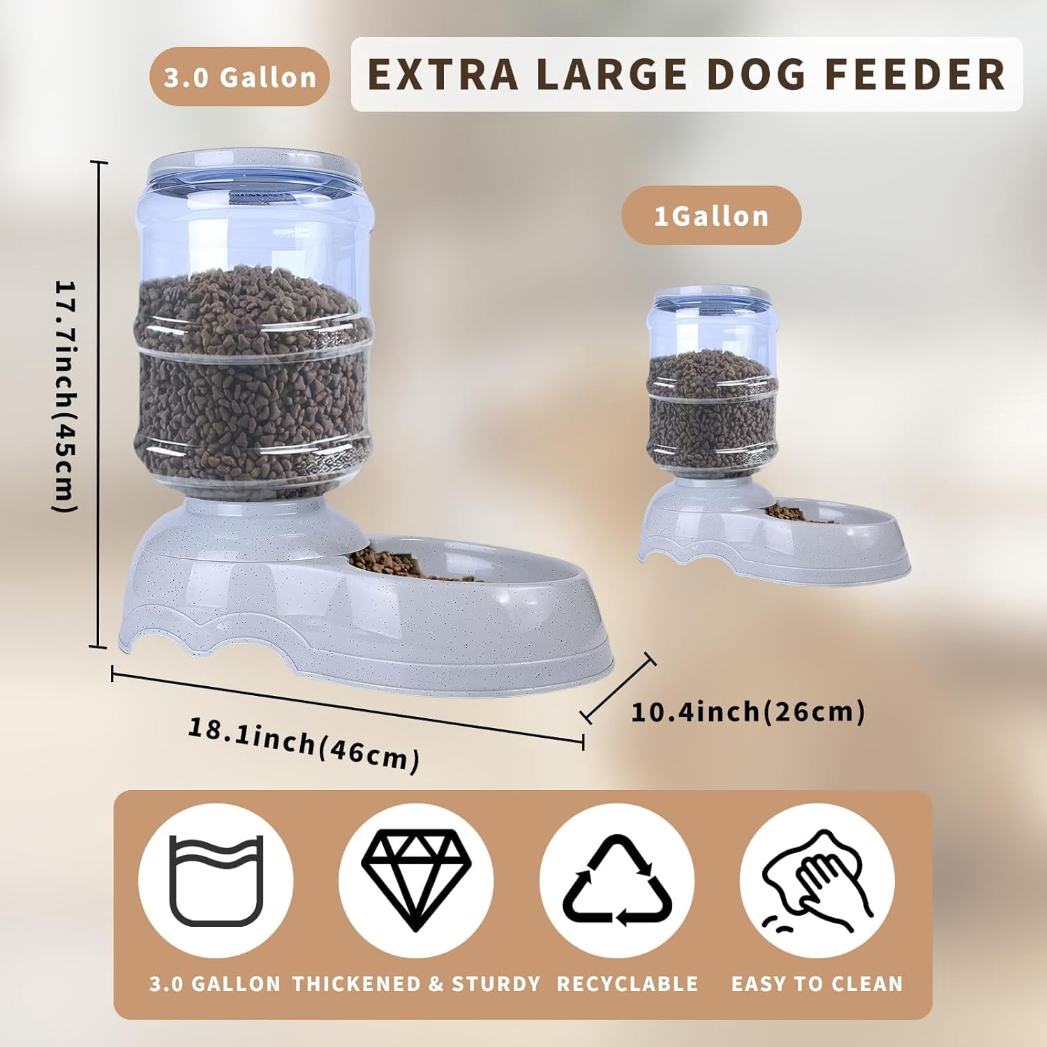 Automatic Dog Feeder 3 Gallon Gravity Food Dispenser for Large Dogs and Cats with Transparent Container