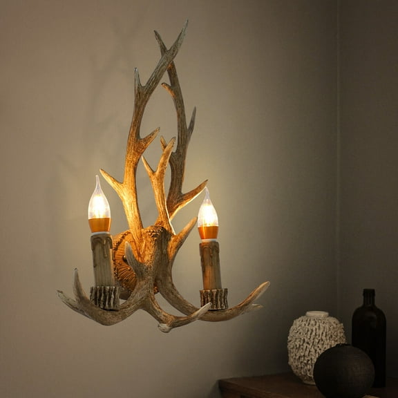 Vintage Resin Antler Wall Light Fixture Retro Deer Horn Sconce Lamp Home Decor