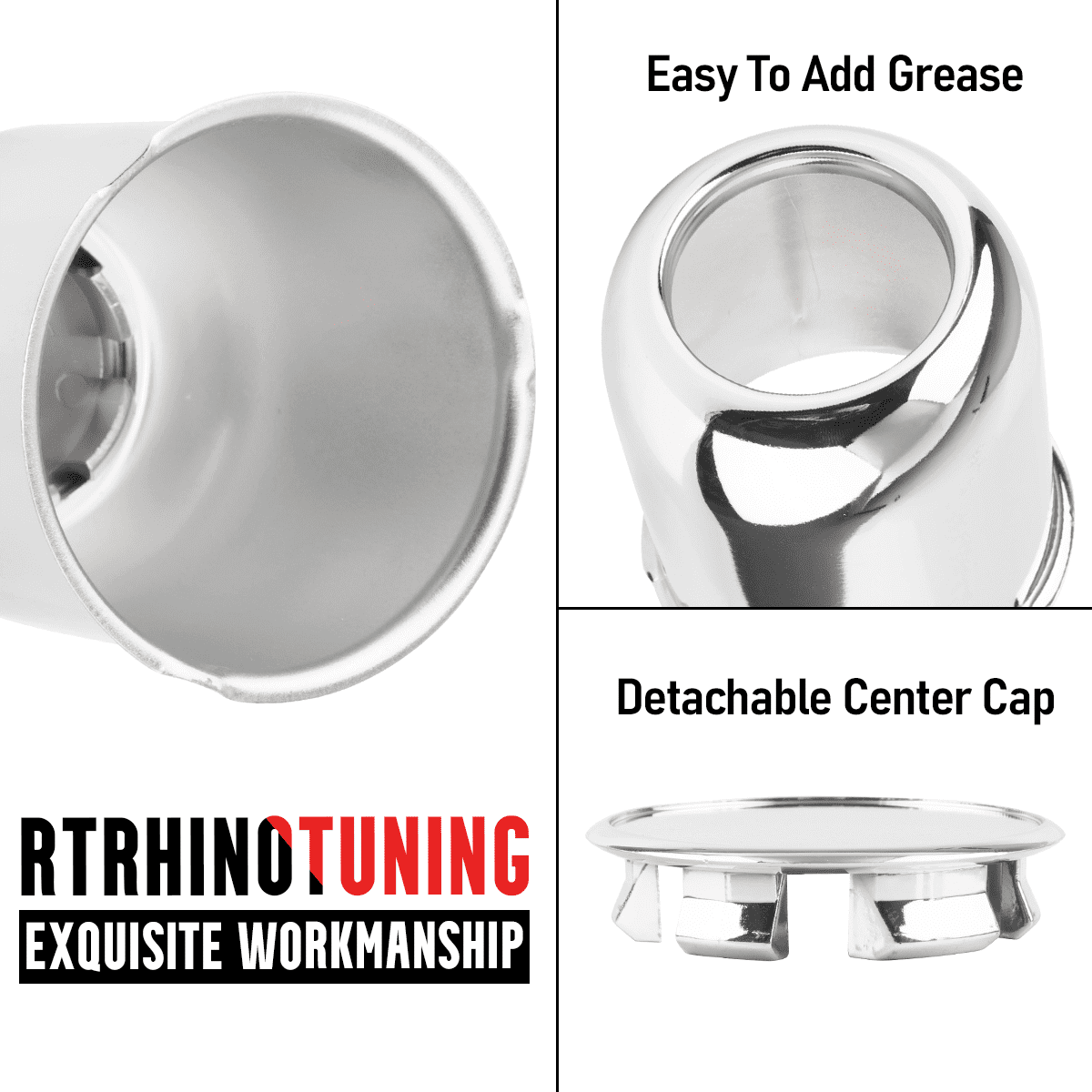 RTRHINOTUNING 4 PCS Stainless Steel Wheel Center Caps For Trailer & Truck - 3.74in Hub Bore, Chrome Finish, Easy Push-in Installation