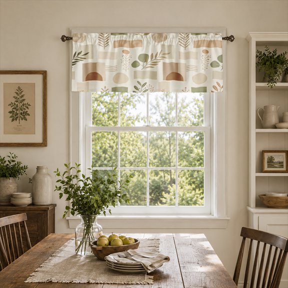 SPXUBZ Modern Abstract Window Valance Curtain Geometric Leaf Pattern Rod Pocket Kitchen Curtain Living Room Decor