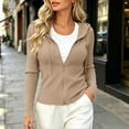thumbnail image 5 of Xaqiouau Women's Ribbed Zip Up Hoodie Slim Fit Long Sleeve Hooded Jacket Lightweight Stretch Knit Full Zip Sweatshirt Casual Fall Winter Outerwear, 5 of 7
