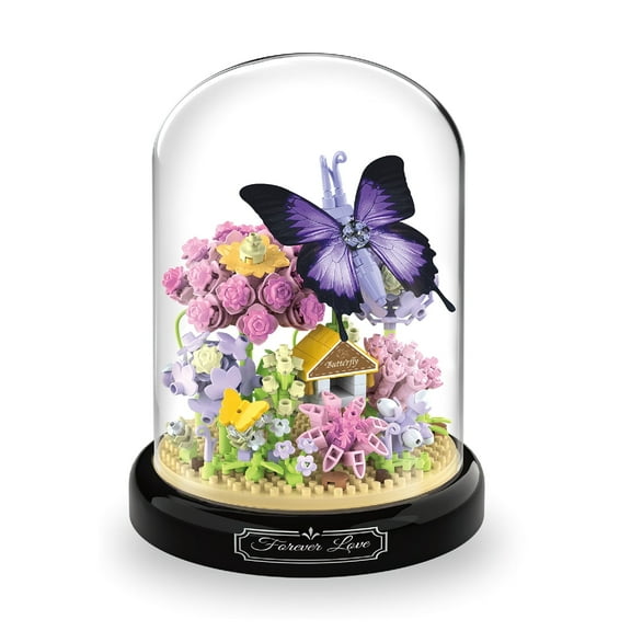 HI-REEKE Insects Flowers Mini Building Block Set Butterfly Bonsai Plastic Kit Toy for Adult Purple