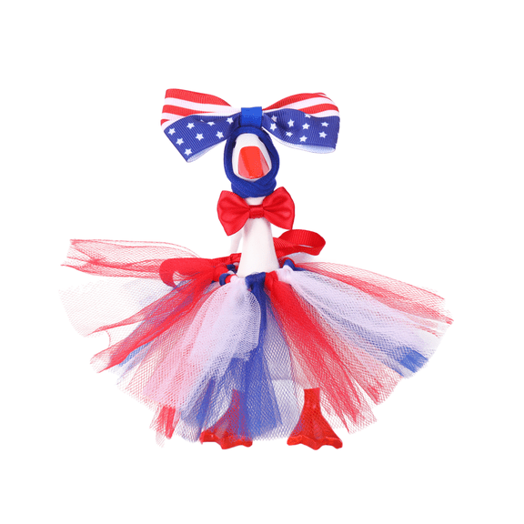 4th of July Costume for 7 Inch Desk Goose Figurine 3pcs Patriotic Dress Headband Bowtie Collar Set for Mini Goose