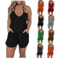 thumbnail image 7 of Lovskoo Romper for Women 2024 Summer Halter Neck Spaghetti Strap Jumpsuits Sleeveless Ruched Short Jumpsuit with Pocket Black XL, 7 of 7