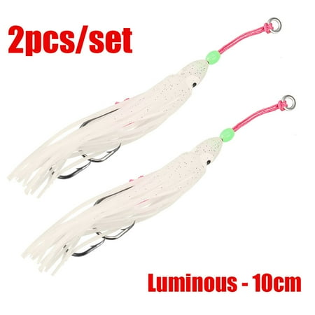 2Pcs/Lot 6cm/10cm/12cm Portable Artificial Soft Silicone Saltwater Octopus Bait hook Fishing Tackle Squid Skirt Lure LUMINOUS - 10CM