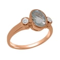 thumbnail image 1 of LBG British Made 10k Rose Gold Genuine Natural Aquamarine & Diamond Womens Statement Ring - 33 size options - Size 5.5, 1 of 6