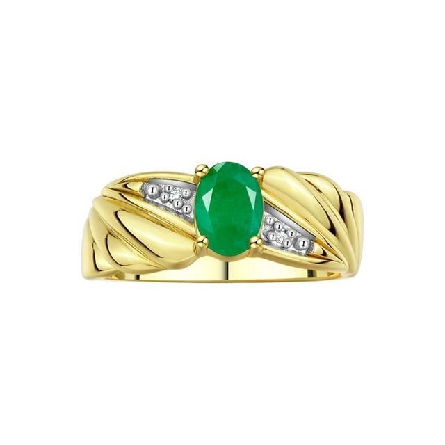 RYLOS Bagues pour Femmes Bague Aile d'Ange en Or Jaune 14K Pierre de Naissance Pierre Précieuse 7X5MM et Diamants Mai Émeraude Bijoux pour Femmes Bagues en Or pour Femmes Taille 10