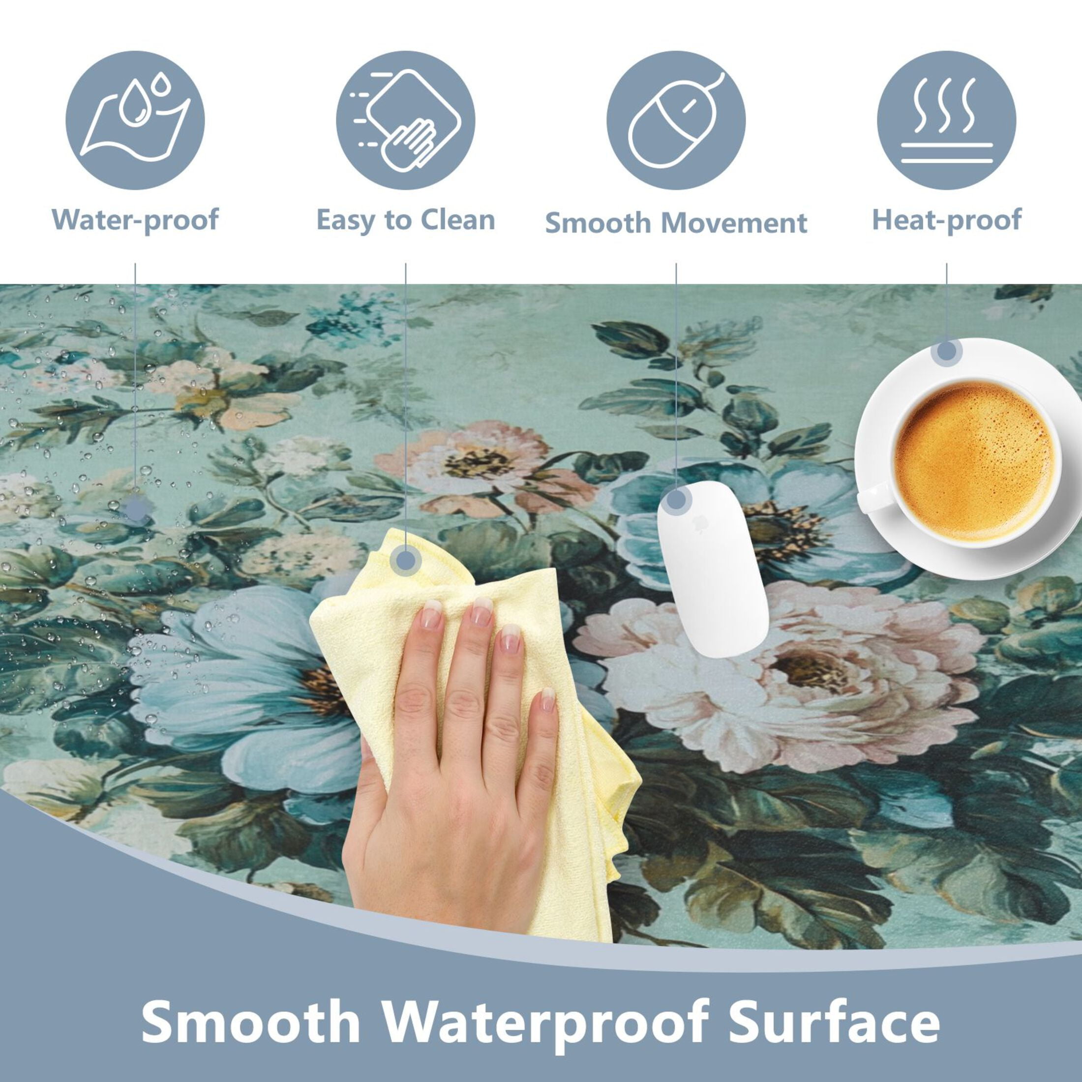 Wobogo Shabby Chic Bouquet Gaming Mouse Pad Non-slip Leather Desk Mat Water Resist Keyboard Pad for Gamer Office 16.5×35.4in
