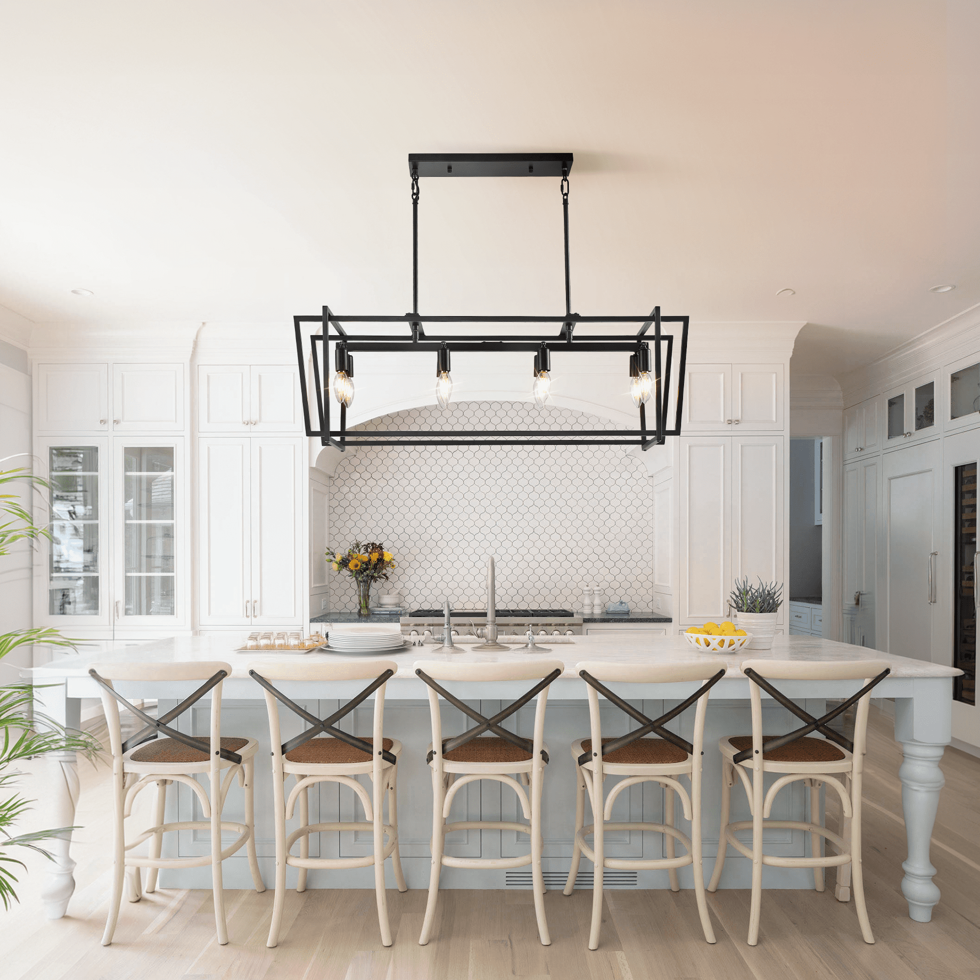 bokifol Black Chandelier,8-Light Farmhouse Chandeliers for Dining Room,Modern Rectangle Kitchen Island Lighting,Dining Room Light Fixtures Over Table