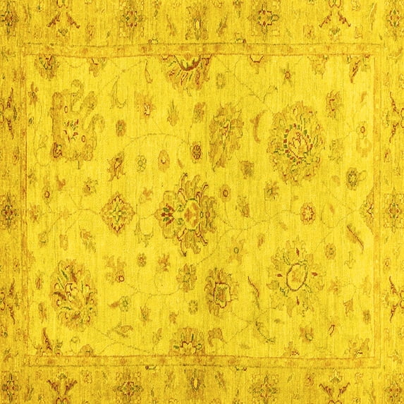 Ahgly Company Indoor Square Oriental Yellow Traditional Area Rugs, 7' Square