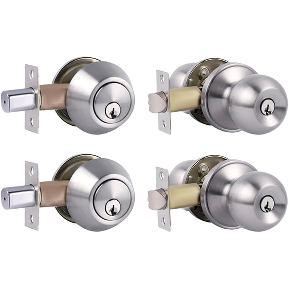 Single Cylinder Deadbolt Lock and Door Knob with Lock, Keyed Alike Door Locks for Front Door(Satin Nickel,2pack-Set)