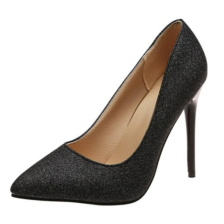 

High Heels for Women Shoes Heels Single Slip On Fashion Solid Color Toe Women Sequins Work Pointed Casual Thin Women S High Heels High Heels Pu Black 40