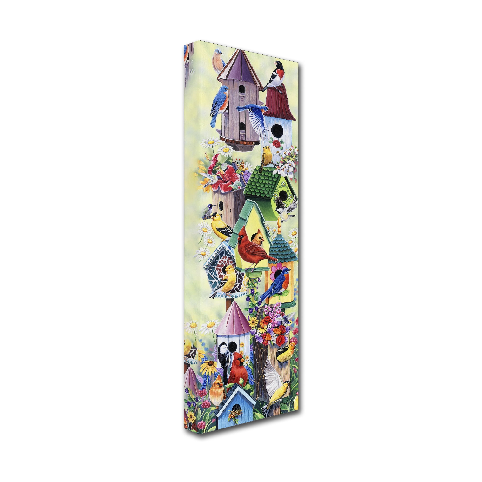 Trademark Fine Art 'Birdhouses and birds tower' Canvas Art by Jenny Newland