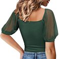 thumbnail image 2 of Timegard Going out Tops for Women Scoop Neck Mesh Puff 1/2 Sleeve Ribbed Tee Comfy Tops Summer Fashion, 2 of 7