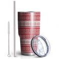 thumbnail image 2 of 30oz Red Christmas Geometric Snowflake Pattern Tumblers Stainless Steel Tumbler with Lid and Straw,Vacuum Insulated Double Wall Travel Tumbler Cups Mug with Cleaning Brush for Coffee,Tea, 2 of 7
