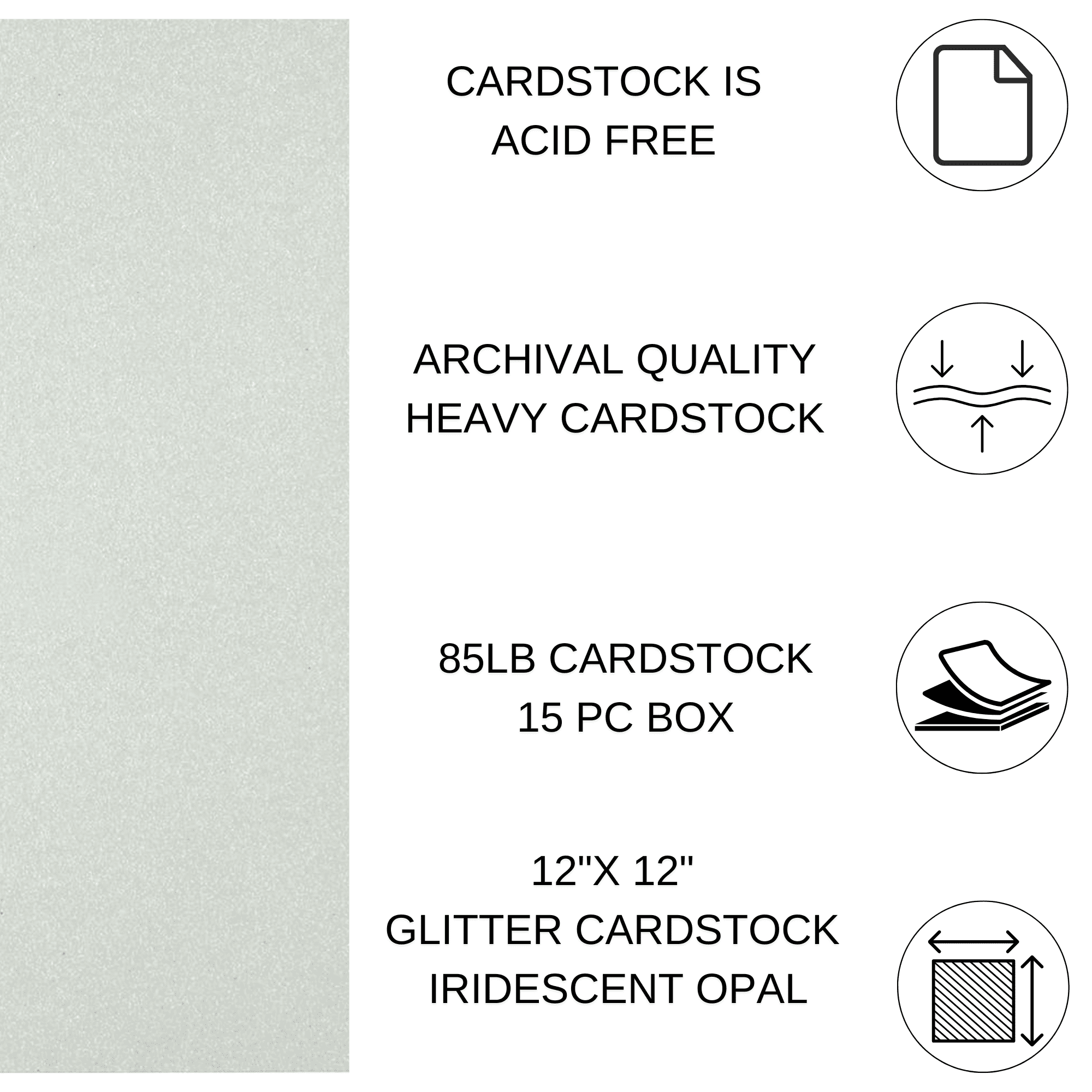 Paper Accents Glitter Cardstock 12"x 12" 85lb 15pc Iridescent Opal