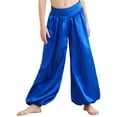 thumbnail image 2 of Doomiva Kids Girls Satin Harem Pants Elastic Waist Belly Dance Bloomers Theme Party Dress Up Blue 6, 2 of 7