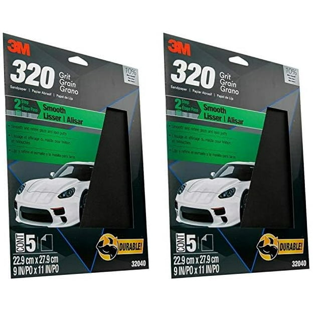 Papel de lija 3M Wetordry de grano 320, 5 hojas, 23 x 28 cm, carrocería automática