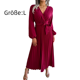 thumbnail image 2 of Escote en V profundo, mangas largas, vestido largo, falda ancha plisada, 2 of 5
