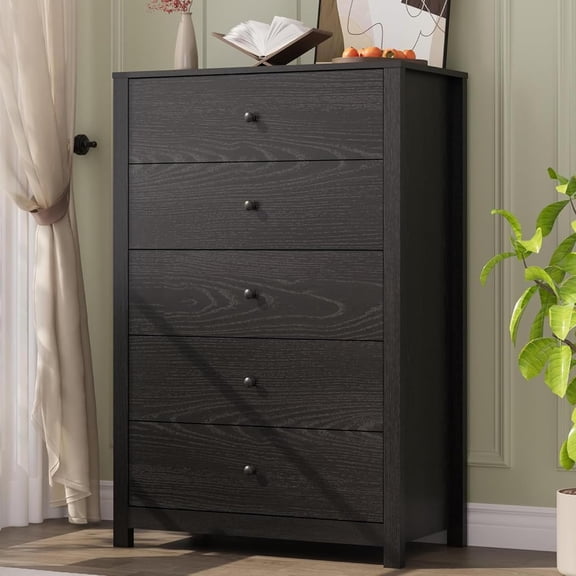 5 Drawer Dresser for Bedroom – Modern Simply Chest of Drawers, Wood Storage Dresser with Deep Drawers for Living Room, Hallway, Entryway, Black
