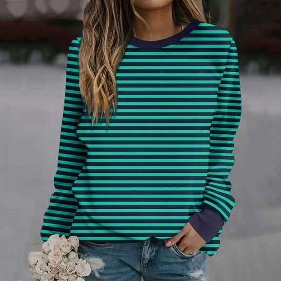 Trendy Queen Oversized Sweatshirt For Women 2024 Fall Winter Round Neck Striped Printed Shirts Long Sleeve Loose No Hood Sweatshirts Y2K Outfits Black XXL