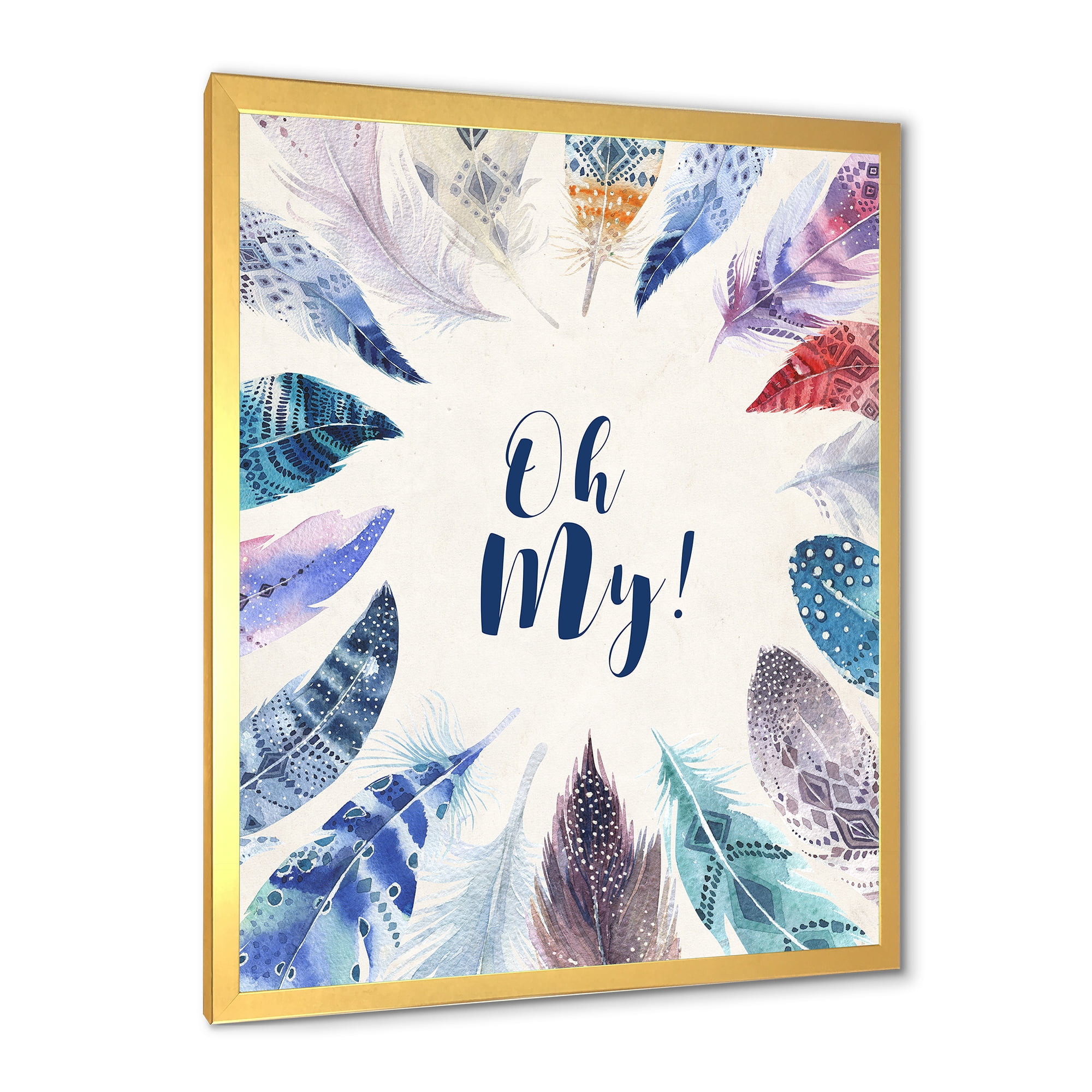 Designart 'Vital Blue Feathers Oh My' Bohemian & Eclectic Framed Art Print