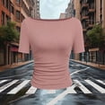 thumbnail image 4 of Uaswgudfs Women's Boat Neck Ruched Short Sleeve Tops Fitted Ribbed Knit T-Shirts Y2k Basic Tees for 2026 Spring Summer Outfits Pink S, 4 of 5