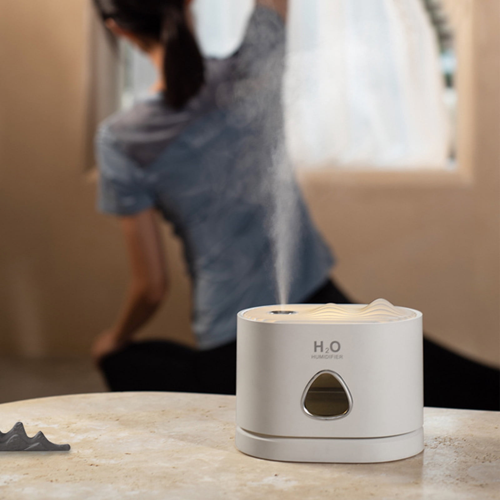 Blasgw Cool Mist Humidifiers For Babies, 460ML Quiet And Small Humidifier For Bedroom Nightstand, Mountain View, Space Saving, Auto Shut Off With LED Night Light White