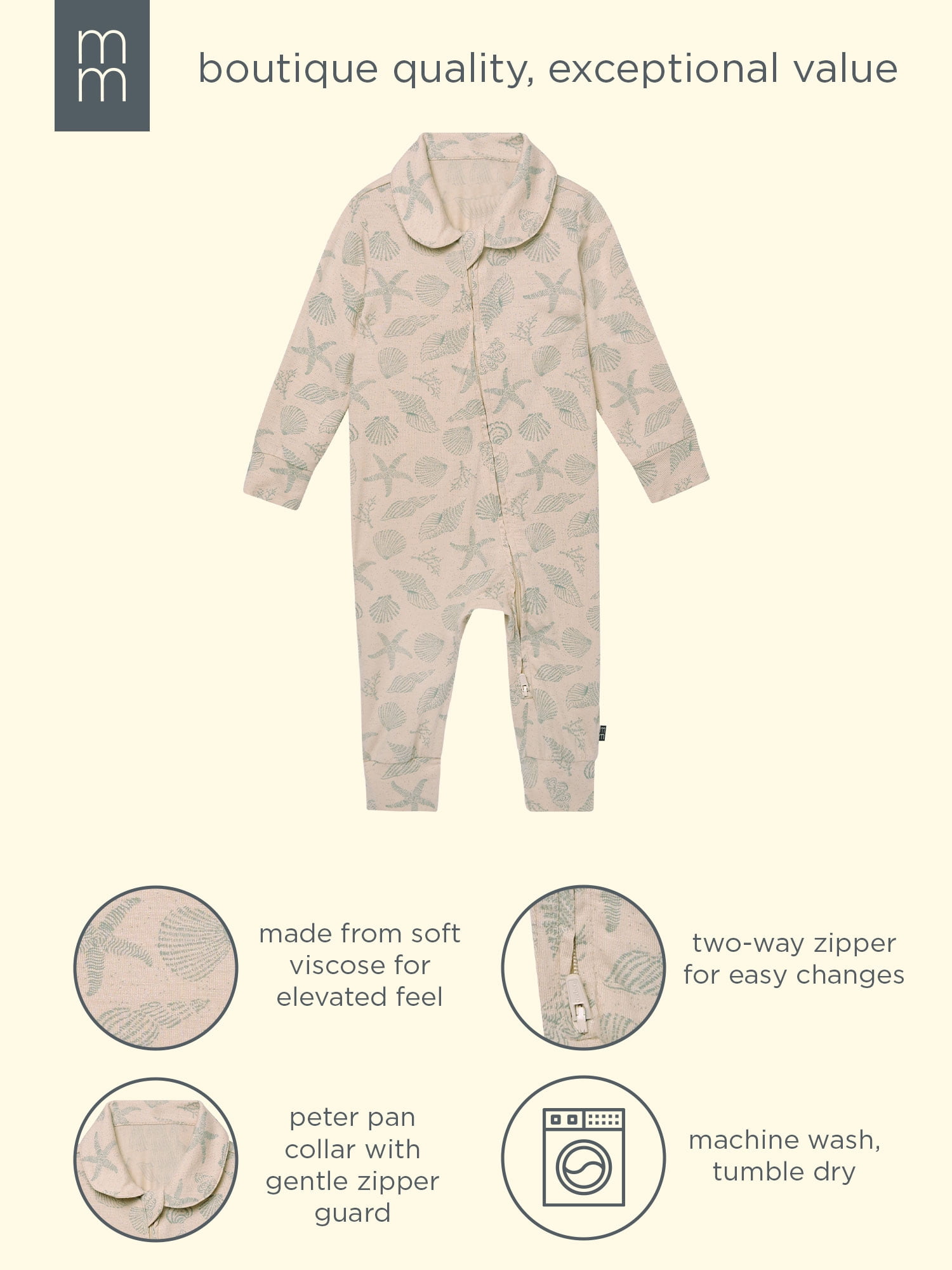 Modern Moments by Gerber Baby Neutral Super Soft Viscose Peter Pan Collar Coverall, Sizes Newborn - 12 Months