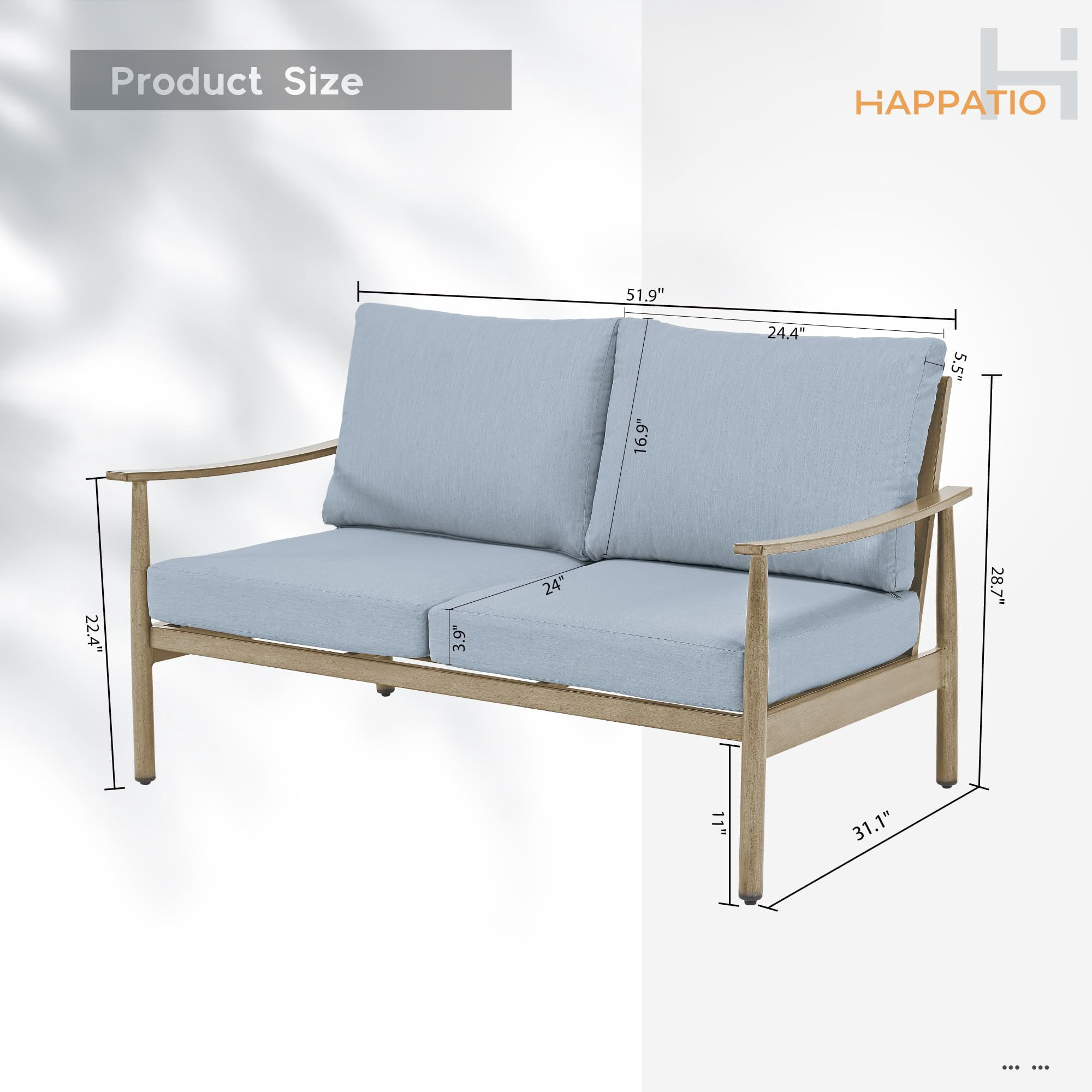 Patio Furniture Aluminum Loveseat Outdoor 2 Seats Sofa Couch with Cushion and Rope Backrest