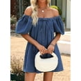 thumbnail image 4 of Dress for Women, Puff Short Sleeve Jean Dress Square Neck Denim Romper with Pockets  L, 4 of 5