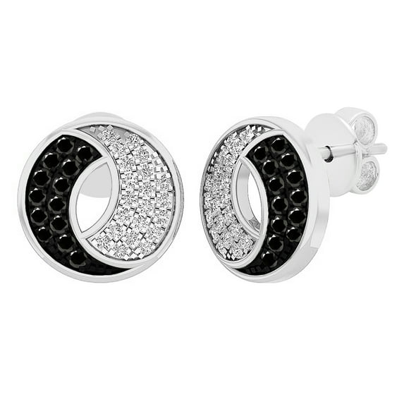 Dazzlingrock Collection 0.25 Carat (ctw) Round Black & White Diamond Circle Pushback Stud Earrings for Women in 10K White Gold