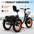 thumbnail image 5 of BROOBY Folding Electric Tricycle for Adults, 500W Motor 1000W Peak 3 Wheel Electric Bike with 48V 15Ah Removable Battery, 20" x 4.0 Fat Tires, 7-Speed Electric Trike with Front & Rear Baskets, 5 of 9