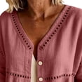 thumbnail image 4 of Craaazy Women's Plus Size Casual Linen Blend Top, V Neck 3/4 Sleeve Solid Color Button Up Blouse, Comfortable Shirt for Everyday Outfits, 4 of 7