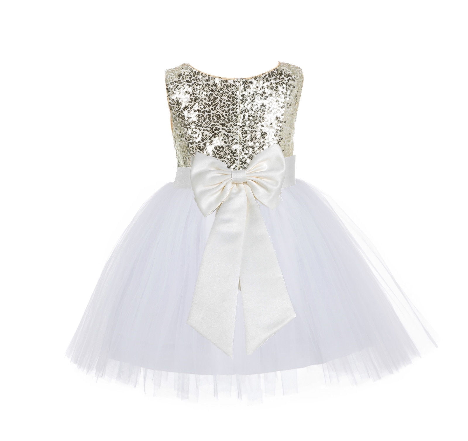 Ekidsbridal Ekidsbridal Sequin Mesh Lace Overlay White Flower Girl