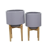 DecMode 14"W, 22"H, 20"W, 12"H Metal Contemporary Planter, Gray, 2-Piece