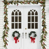 Nilvkv Artificial Christmas Garlands,5.9ft Green Rattan with Red Flower Decorations and LED Lights for Home Stairs Fireplace Front Porch Door Display Indoor Outdoor Christmas Decor