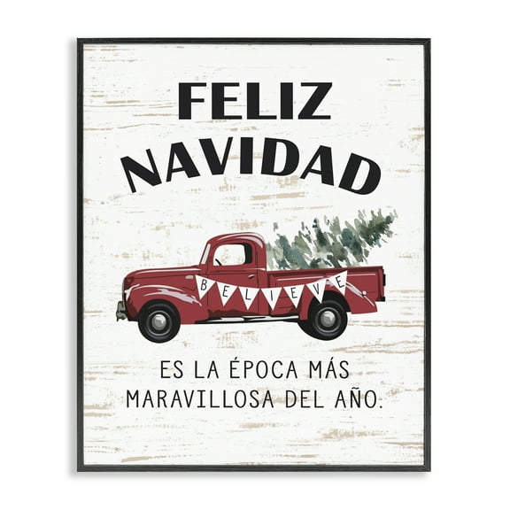 Stupell Industries Feliz Navidad Camioneta Roja Holiday Painting Black Framed Art Print Wall Art, 11 x 14