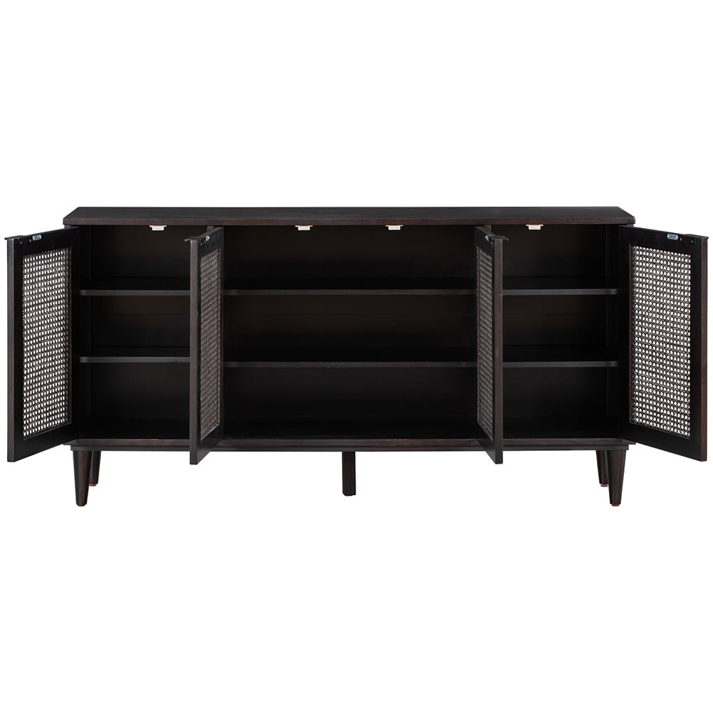 Resenkos 58" Accent Cabinet with 4 Rattan Doors and 2 Adjustable Shelves, Espresso Resenkos 58" Accent Cabinet with 4 Rattan Doors and 2 Adjustable Shelves, Espresso
