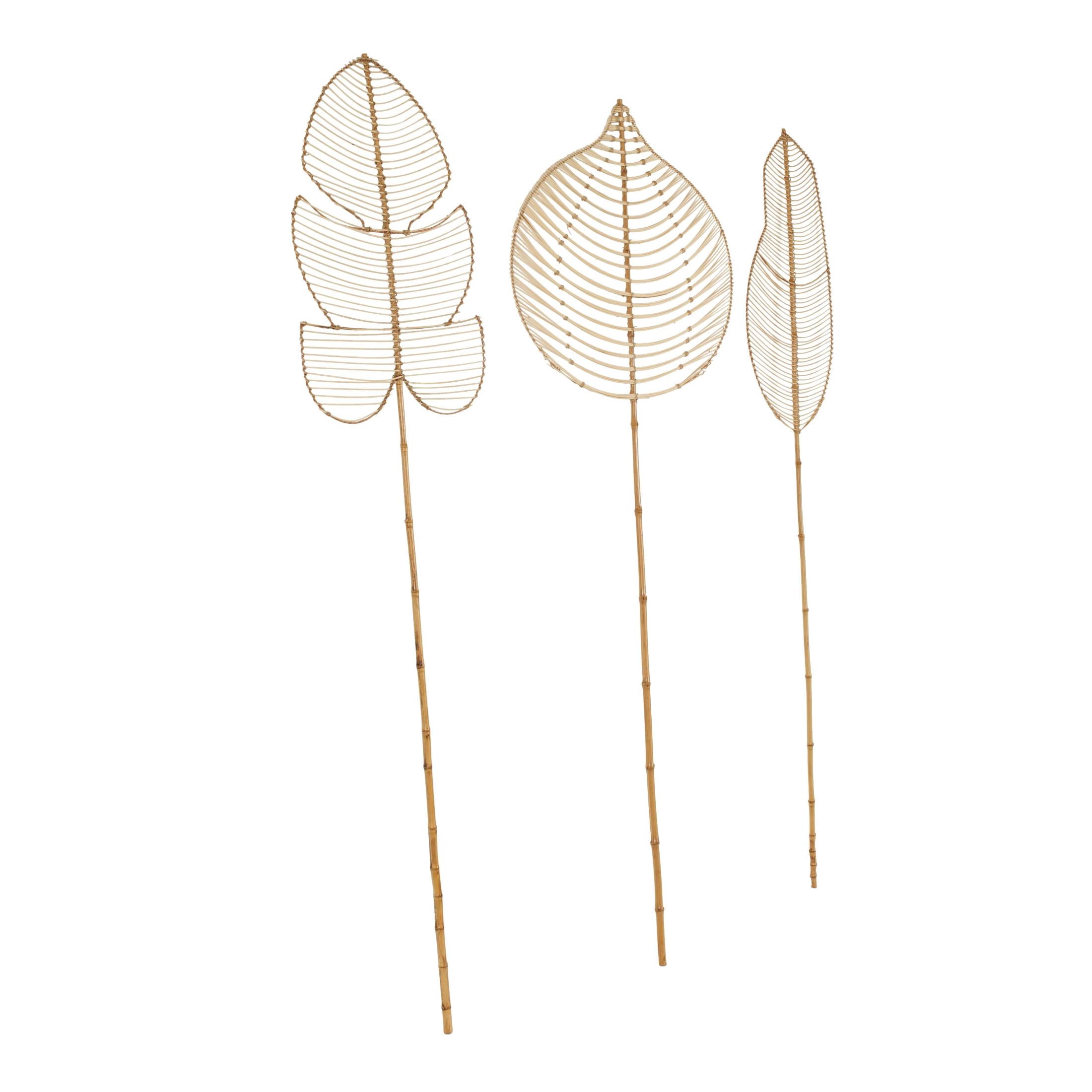 79" Palm Tree Handmade Tall Woven Leaf Stick Rattan Natural Foliage Branch Bouquet with Varying Shapes, by DecMode (3 Count)