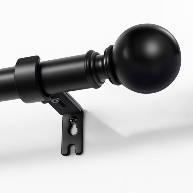 Joydeco Curtain Rod 32 to 120 Inch, 1 Inch Heavy Duty Adjustable Black Drapery Rod with Brackets, Easy Install for Living Room, B