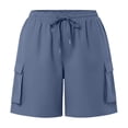 thumbnail image 3 of CQONEPT Plus Size Cargo Shorts for Womens Drawstring Elastic Waist Shorts Summer Fshion Clothes with Pockets Light Blue 3XL, 3 of 6