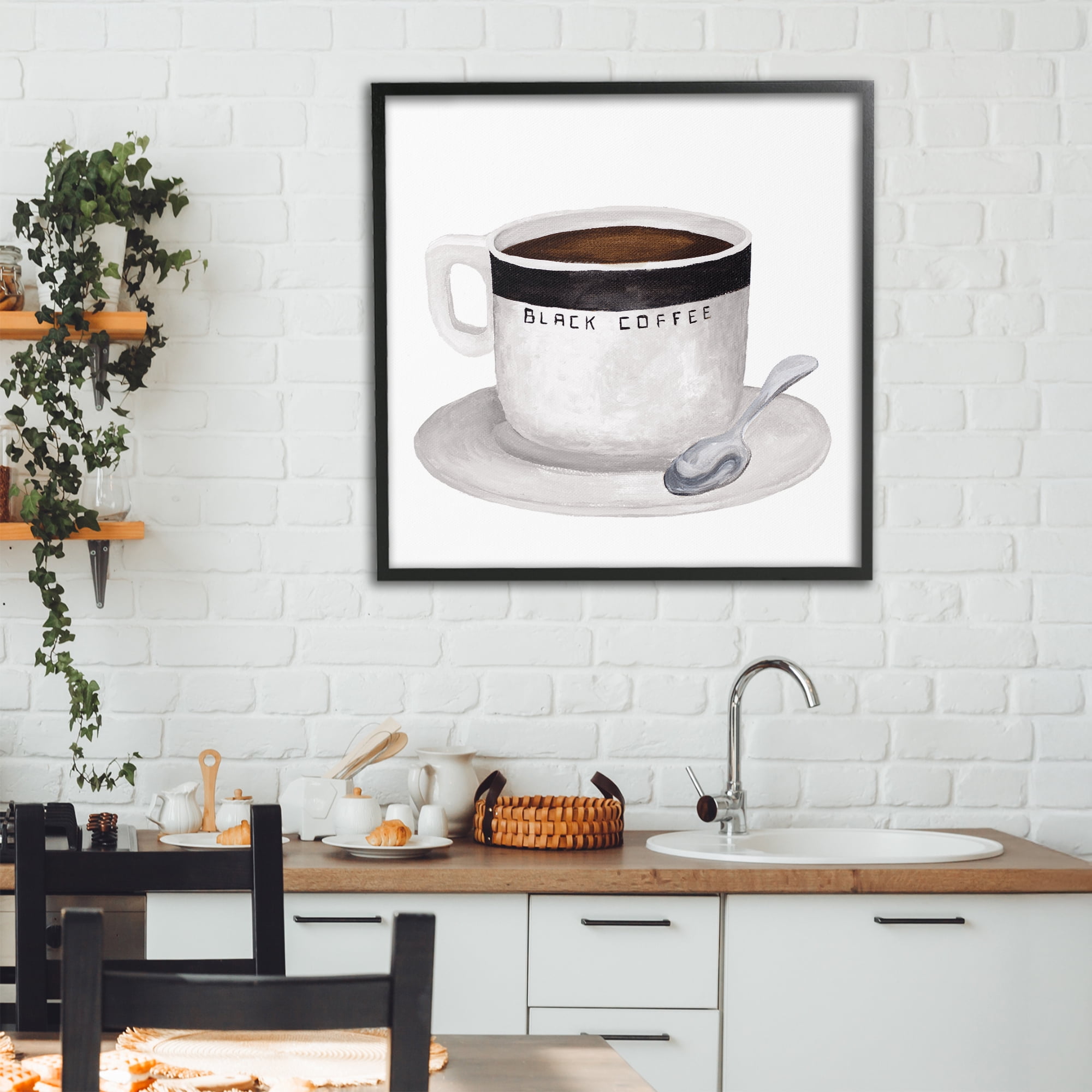 Stupell Industries Black Coffee Mug Black Framed Giclee Art, design by Elizabeth Medley