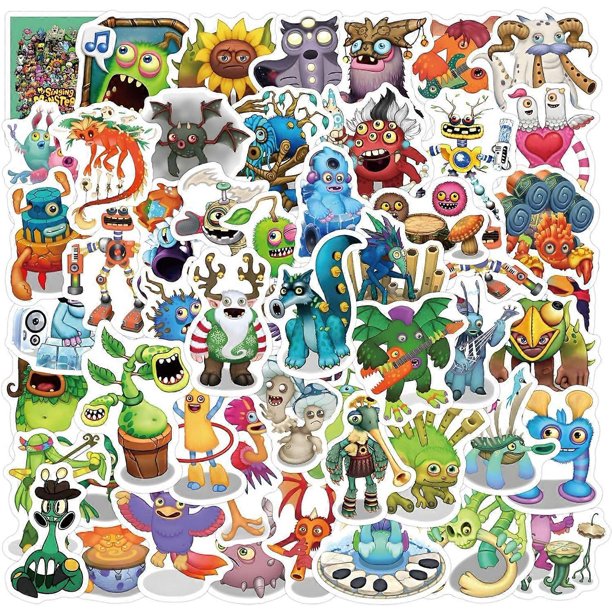 60PCS My Singing Monster Stickers My Singing Monsters Toys Vinyl Waterproof Stickers for Laptop,Bumper,Skateboard,Water Bottles,Computer,Phone, for Ki