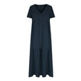 thumbnail image 5 of Edvintorg Womens Summer Long Dresses Fashion Women's Short Sleeve Solid Color V Neck Soft Comfortable Maxi Dress Casual Vacation Outfits, 5 of 6