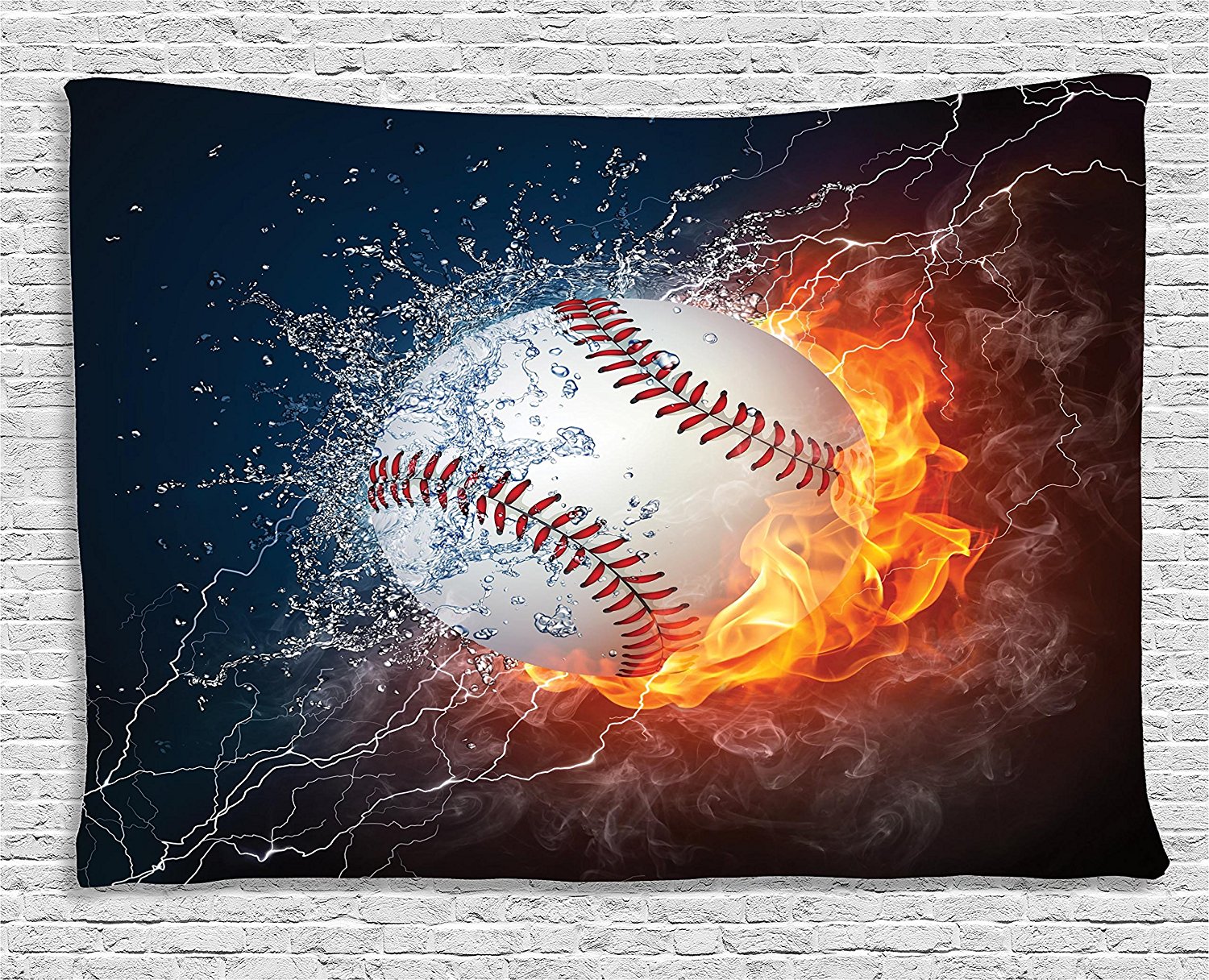 Sports Decor Collection, Baseball Ball On Fire And Water ...