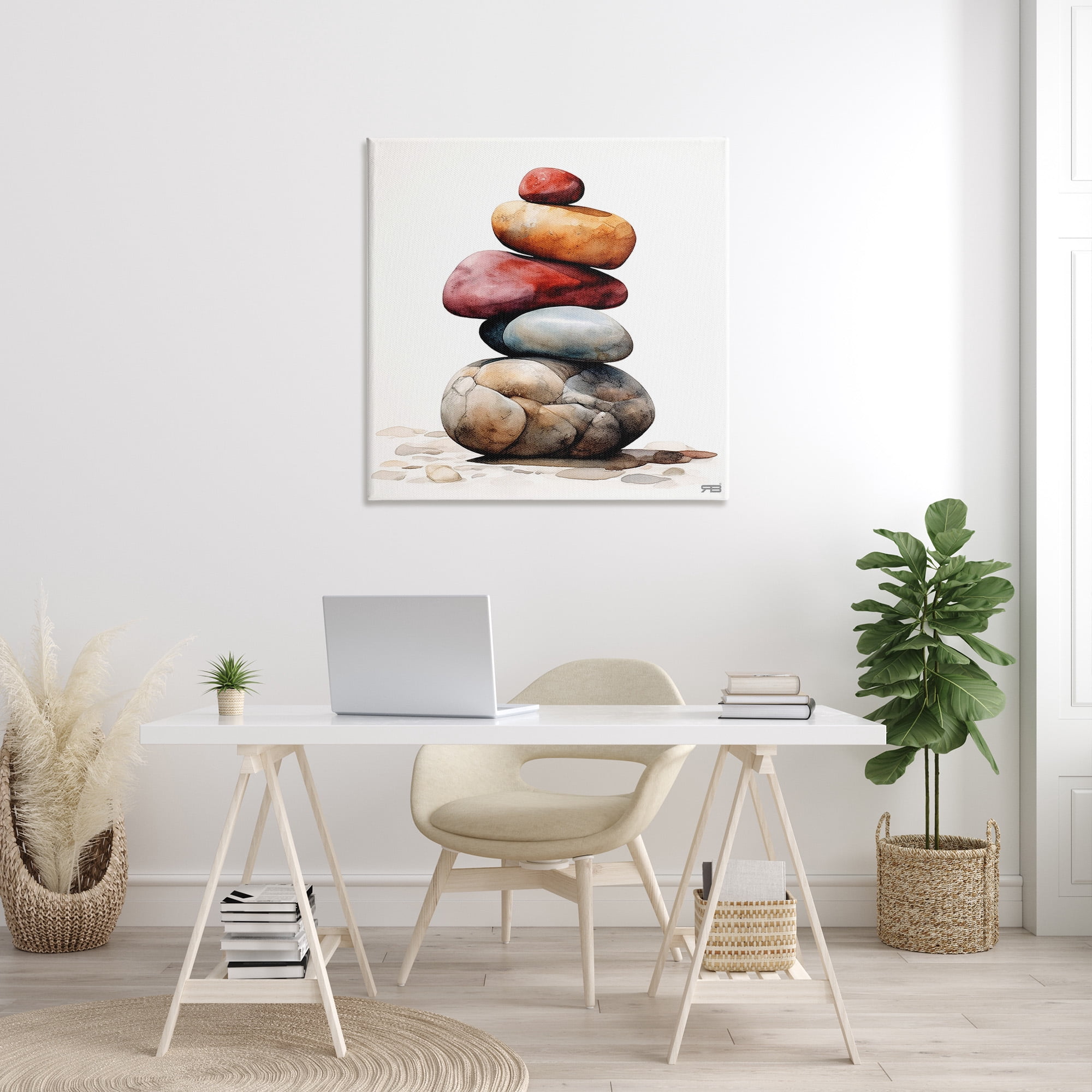 Stupell Industries Varied Stacked Rocks Landscape Painting Gallery Wrapped Canvas Art Print Wall Art, 36 x 36