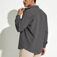 thumbnail image 4 of Domuza Men's Corduroy Shirt Jacket - Button Down Long Sleeve Spring Fall Casual Streetwear Loose Fit Lightweight Shacket Dark Gray L, 4 of 7